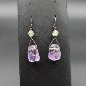 Copper Handmade Amethyst Stone Dangle Earrings A6086